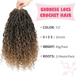 Alicoco Goddess Locs Crochet Hair 18 Inch 8 Packs Faux Locs Crochet Hair For Women Boho Soft Locs Pre-looped River Crochet Locs With Curly Ends (18 Inch (Pack of 8), 1B/27)