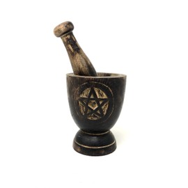 vrinda® wooden Mortar and Pestle - 5 inch x 3 inch (Pentacle)