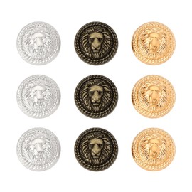 The Lord of the Tools 9 Pieces Lion Head Sewing Buttons Embossed Lion Pattern Metal Round Button Set for Blazer Suits Sports Coat Uniform Gold Silver Bronze, 25 mm