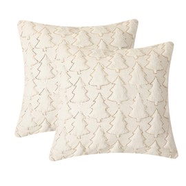 Christmas Decorations Pillow Covers Set of 2 Soft Throw Pillow Case with Sequin Christmas Tree Boho Shaggy Pillowcases for Couch Sofa Holiday Festivals Home Decor 18x18 Inch (Cream Beige)
