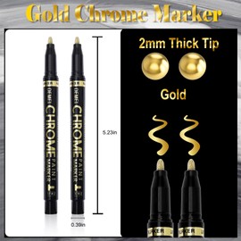 ceya Chrome Paint Markers, 6 Gold Liquid Mirror Paint Pens, Permanent Reflective Pen Metallic Marker 2-3mm for Model Repairing,Rock Painting,Wood,Canvas,Epoxy Resin, DIY Nail Art,Car Supply