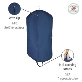 WENKO Business Premium Garment Bag with Extra Universal Bag, Clothes Cover 62 x 112 cm for Dust-free Storage of Seasonal Textiles with Zip & Breathable Bag 40 x 30 cm, Blue