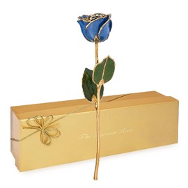 Forever Rose 24K Limited Edition Gold Dipped Sapphire Sparkle Rose, The September Birthstone, A Unique & Everlasting Real Rose Hand Dipped in 24K Gold, 11” to 12”