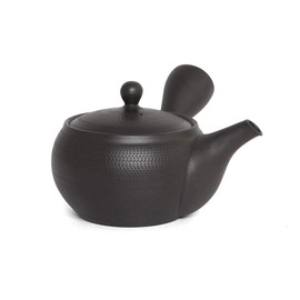 NAOKI TAKEMOTO - Japanese Tea Pot Tsuba Maruba. Black, Tokoname Clay, Handmade on the Potter's Disc, Integrated Ceramic Strainer