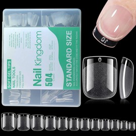 Square Short Nail Tips, Pack of 504 Tips for Gel Nails, Soft Gel Full Cover Nail Tips, Pre-Shaped Semi-Matte Tips, Nails, Gelly Nail Tips for Acrylic Nails, 12 Sizes
