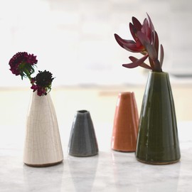 Creative Co-Op Conical Stoneware Bud Vases in Crackle Glaze, Olive/Terracotta Tones, Set of 4