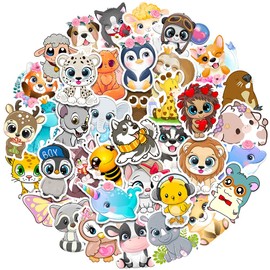 Cute Animal Stickers, 50 Pieces, Aesthetic Decoration, Vinyl Stickers for Scrapbook, Laptop, Children, Teenagers, Girls