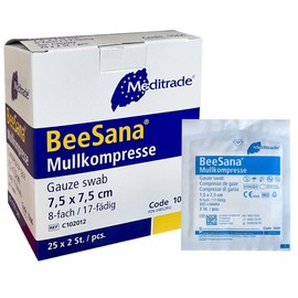 HansaGT Medical Sterile Kompressen 7.5x7.5 cm 50 St??ck Nicht klebende Wundauflagen, Mullkompressen Steril 8 Lagen Verbandsmaterial, Wundkompressen zur Wundversorgung Blutabsorbtion und Sekretaufnahme (7.5 x 7.5 cm)