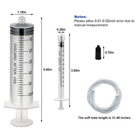 10 Pcs 60ml Plastic Syringes and 5 Pcs 1ml Luer Lock Syringes with Cap and Tube Individually Sealed Pack Measurement and Dispensing Tools for Science Labs Liquid Refilling Craft Pet (60ml)