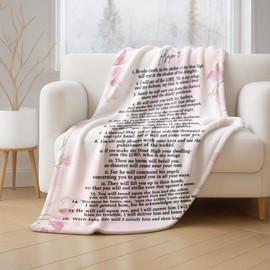 Psalm 91 Blanket Christian Bible Verse Throw Blanket for Women & Men, Inspirational Religious Gift for Mom, Grandma, Friend, Prayer Blanket for Comfort (50" x 60", Pink Blossom)