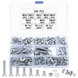 240 Piece M6 Screws Set, Hex Screws Nuts Set, Hexagonal Screws and Nuts Set with Washers Set, Threaded Screws with Nuts Set, Machine Screws Assortment