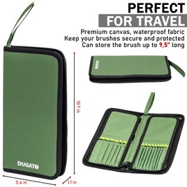 DUGATO Short Paint Brush Holder & Organizer 5.4x10.7 inches, Green Canvas Bag for Brushes up to 9.3" Length, Case Brush with 15 Slots, Artist Brush Carrying Case (Brush Not Included) – Green
