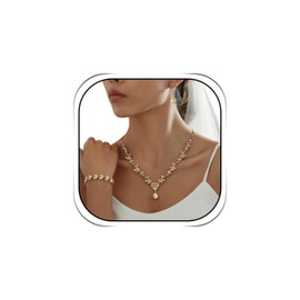 Hadskiss Wedding Jewelry Sets for Bride Bridesmaid, Party Prom Jewelry for Women, Necklace Dangle Earrings Bracelet Set with Champagne Austrian Crystal