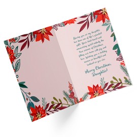 1Up Greetings Christmas Card for Daughter | Poinsettias | Your Purchase Helps Animals In Need | 5”x7.5” | Individual Christmas Card + Envelope | Small Woman Owned Business | Made in USA | XMASDAU2