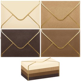 Cholemy Brown 4 x 6 Envelopes 50 Pack A6 Card Envelopes with Gold Border, 180 Gsm Thick Self Adhesive V Flap Invitation Envelope for Wedding Bridal Shower Birthday Greeting Graduation Mailing Funeral