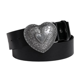 Caviotess Western Strap for Women Vintage Metal Heart Leather Bucket Belt Y2K Cowgirl Engraved Tooled Belt for Pants