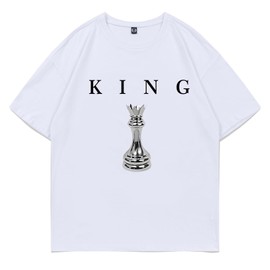 Kelxjia Men's King Chess Shirt Graphic Tees Designer Printed T Shirts for Men Urban Letter T-Shirt Streetwear(White,L)