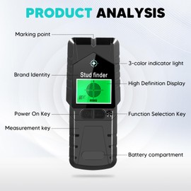 Stud Finder Wall Scanner, 8 in 1 Wall Stud Detector with HD LCD Display and Audio Alarm, Pipe and Wire Detector for Walls Center & Edge Finding of Wood AC Wire Metal Studs Cable Joist Detection