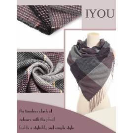 IYOU Women's Fall Winter Scarf Gray Plaid Scarves Wraps Square Wrap Shawl Scarfs for Warm Winter