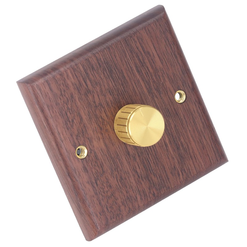 Dimmer Switch with Brass Knob Black Walnut Wood Rotary Dimming