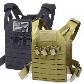 Unbranded Outdoor CS Tactical Molle Protective Vest for Kids Airsoft Combat Plate Carrier - Army Green
