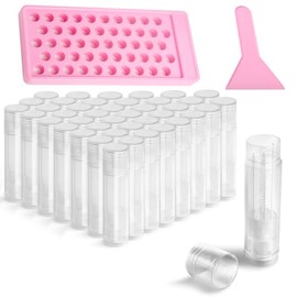 JuLand Kit de Tubos de Bálsamo Labial con Bandeja Y Raspador - 50 Paquetes de 5,5 Ml (3/16 Oz) de Tubos de Lápiz Labial Vacíos Sin Bpa para Rellenar Bálsamos Labiales.