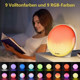 Suright Lichtwecker Tageslichtwecker, Wake Up Licht Wecker, Sonnenaufgang Sonnenuntergang Simulation Wecker Radio 15 Naturgeräusche 2 Alarmen Snooze 18 Farblicht 20 Helligkeit Nachttischlampe