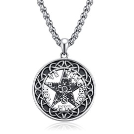 Tetragrammaton Necklace 925 Sterling Silver Tetragramaton Amuleto de Plata Protection Amulet Pentagram Star of David Pendant Pentacle Pagan Valentines Jewelry for Women Men