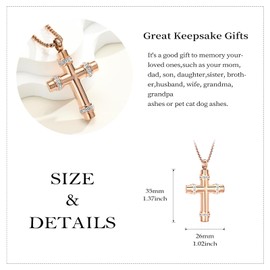 QGJNSGC Cross Urn Necklace for Ashes Pendant Memorial Cremation Jewelry Ashes with Mini Keepsakes Necklaces Gift Lord’s Prayer Cross Ashes Holder (A-Rose gold)