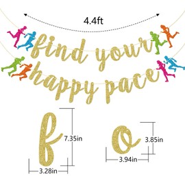 FOZEE Find Your Happy Pace Banner, Runner Party Decor, Running Race Glitter Banner, Running Birthday Party Banner, Marathon Party Decorations, Gold Glitter