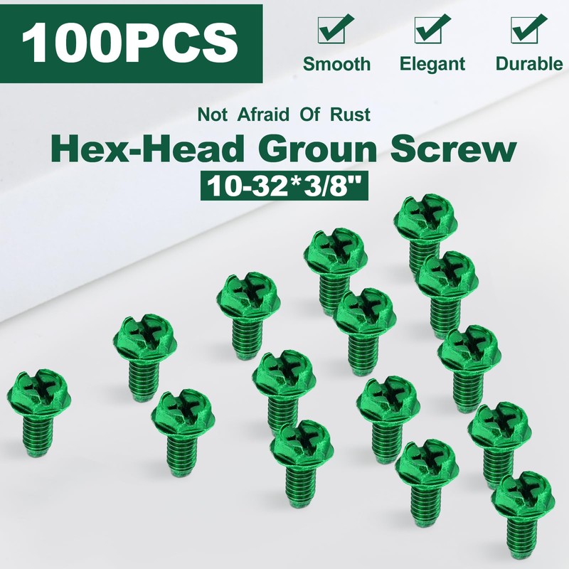 Tandefio 100 Pcs Ground Screws for Electrical Box, 10-32 x