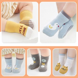 TRUEHAN 5 Pairs Toddler Non Slip Socks with Grips Baby Socks for Kids Girls Boys （5 Pairs Cute Mix Colors，3-5 years）