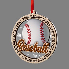 GOSBLUE Baseball Christmas Ornaments, Baseball 2 Layer Wood & Acrylic Ornament for Boy, Girl, Kids Baseball Player Ornament Decoration, Sports Fan Ornament 2023, Baseball Gifts for Christmas Decor.