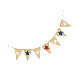 LABRIMP 1pc Independence Day Linen Star Pattern Banner Five- Burlap Garland for July Memorial Day Party Decorations Patriotic Festive Decor