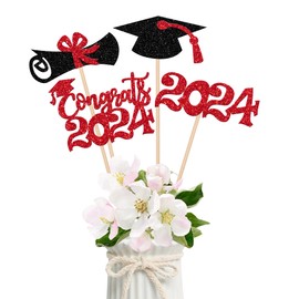 12 PCS Double Sided 2024 Graduation Party Centerpiece Sticks for Table Congrats Class of 2024 Centerpieces Table Toppers for 2024 Graduation Party Decorations Centerpiece Sticks Supplies Red