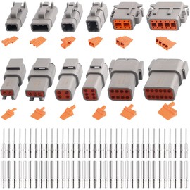 JRready ST6141 DTM Connector Kit,2 3 4 6 8 12 Pin Grey IP67 Waterproof Connector with 35 Pairs Barrel Style Solid Contacts Pin Sockets(Size 20/Wire Range 20-22 AWG)