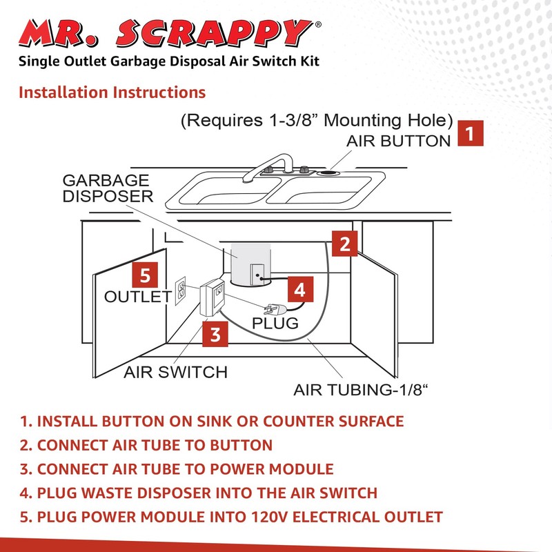 Mr. Scrappy 20-MSAS-65-WH Single Outlet Garbage Disposal Air Switch, Kitchen