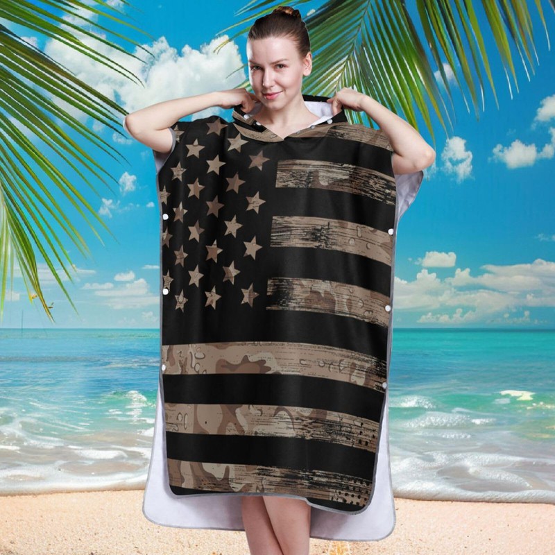 senya Surf Poncho Towel Hooded Beach Towel, American USA Flag