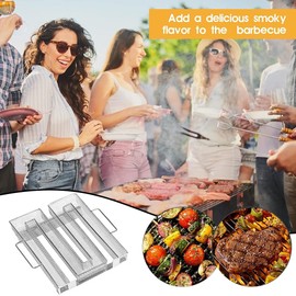 Samione Cold Smoke Generator, Economy Burn, Cold Smoke Generator Made of Stainless Steel, Cold Smoke Generator with Handles Brush and Hook, Food Meat Smoker for Kettle Barbecue, BBQ Smoker