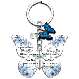 FAFQBING Inspirational Religious Keychain for Women Encouragement Christian Gift Cross Bible Verse Keychains for Female Faith Spiritual God Gifts Butterful Keychain for Teen Girls Friends