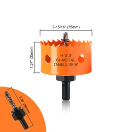 Hole Saw 75mm, Hole Saw with Drill Bit for Wood, Orange Bi-Metal Hole Cutter Smooth Cutting for Soft Metal, Drywall and Plastic