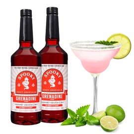 SPOOKY Beverages - Grenadine Syrup - With Real Pomegranate Juice and Real Sugar - No Artificial Colors, Flavors, or Corn Syrup, Premium Gluten Free Cocktail Mixer - 32 Oz (Pack of 2)
