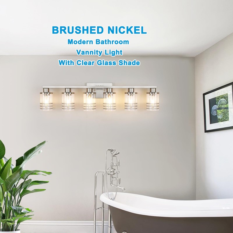 YYT 6-Light Bathroom Vanity Light Brushed Nicekl 6 Light Vanity