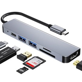 Hub USB C 6 en1, Adaptador Tipo C para MacBook Air, Adaptador USB C a HDMI 4K con USB 3.0 PD Carga Lector de Tarjetas SD TF Compatible con MacBook... 