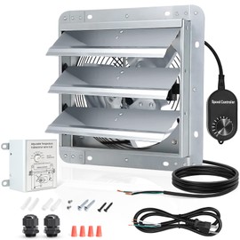 Aibabcue Shutter Exhaust Fan with Thermostat & Speed Control, 1030 CFM,1688RPM, Upgrade 12 inch Wall Mount Attic Vent Fan for Chicken Coops, Greenhouse, Gable, Barn, Garage, Shed Ventilator