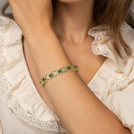Celestara Jewelry Green Zircon Bangle Bracelet - 18K Gold-Plated Vintage European Design - Stainless Steel Charm Bangle for Women - Designer Jewelry Gift Box
