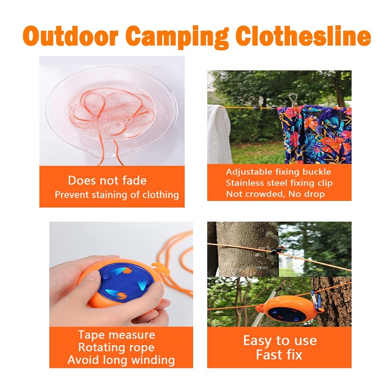QeeHeng Camping Retractable Clothesline Portable Travel Clothes Line Adjustable 26ft