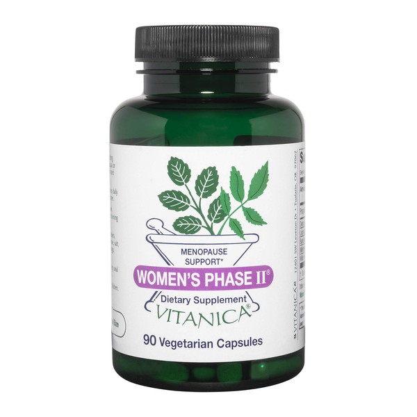 Vitanica Women's Phase II, Vegan Multi-Symptom Menopause Relief, Study Shows Relieves Menopause Related Symptoms: Hot Flashes, Night Sweats, Vaginal Dryness, Mood Changes, Non-GMO, 90 Capsules