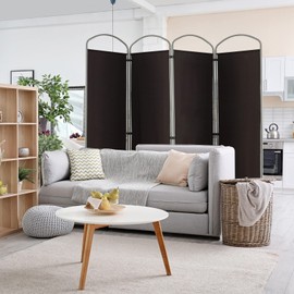 Giantex 6.2Ft Folding 4-Panel Room Divider Brown- 87" Wide Freestanding Foldable Fabric Privacy Screen, Lightweight Portable Partition Wall Divider and Separator for Home Office, Apartment, Studio