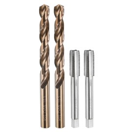 sourcing map Tap and Drill Bit Set, 2pcs M12 x 1.5 Metric Straight Flute Thread Screw Taps & 2pcs 10.5mm Twist Drill Bits, Uncoated/Roasted Yellow HSS-6542/M35 HSS-CO Tapping Threading Tool